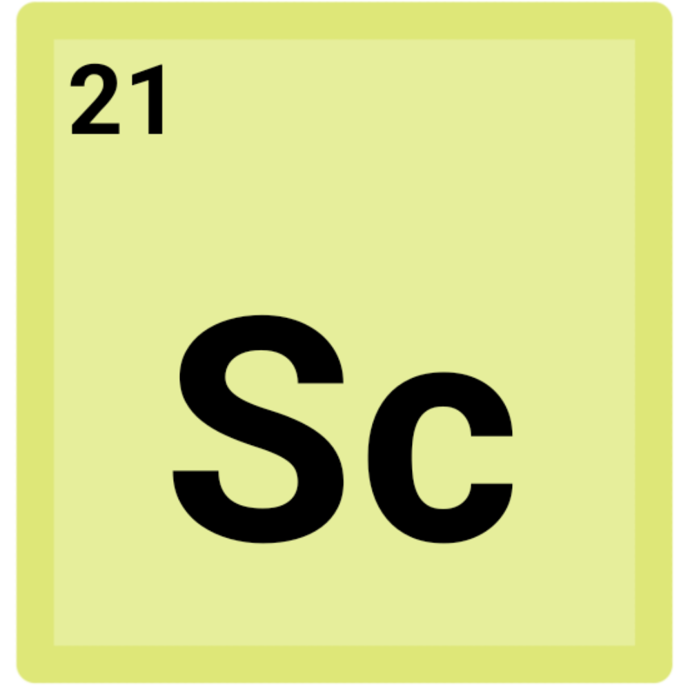 a pale green square with 'Sc' in the middle and a '21' in the top left corner.